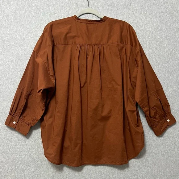 Everlane Collarless Button Down 3/4 Sleeve Top NWT Size 16 Brown Tortoiseshell - Picture 7 of 11